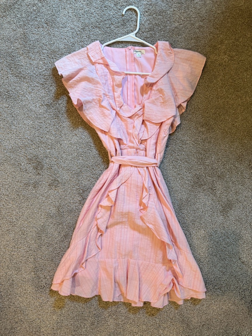 Flutter Sleeve Pink Ruffle Wrap Mini Dress